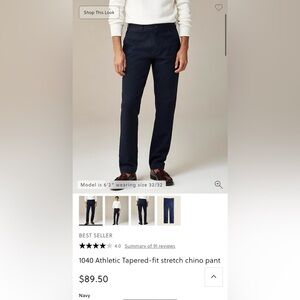 J.Crew 1040 Athletic Tapered-fit stretch chino pant - Navy